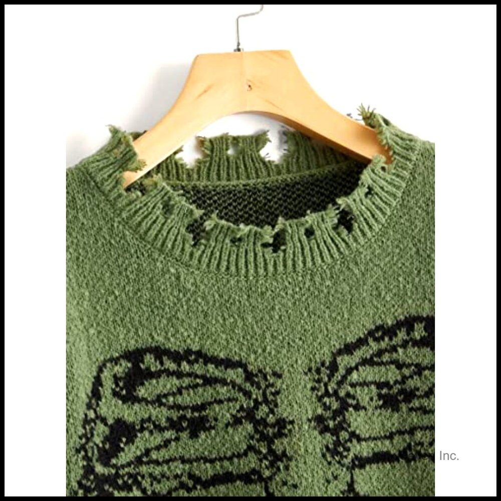 Oversized Skeleton Pattern Ripped Pullover Sweate… - image 5